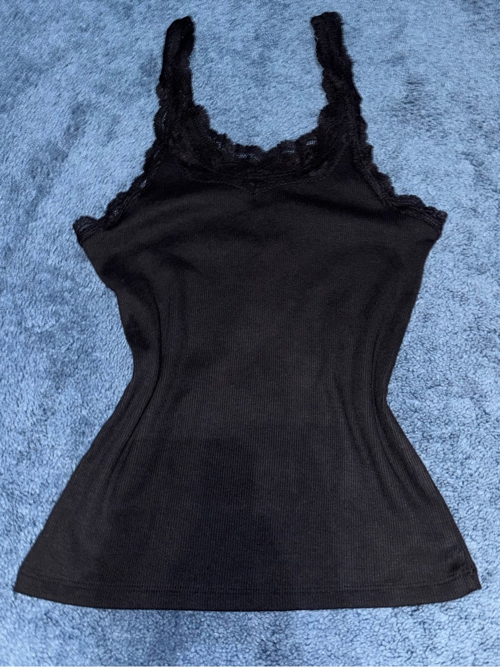 SO Black Lace-Trim Ribbed Tank